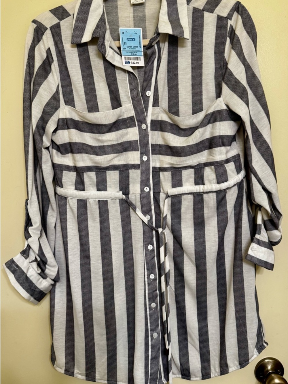 Passport Grey and White Striped Button-Up Dress